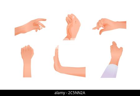 Affiches mains en place. Différents symboles de signalisation sont faits avec les mains paume avant butée ou refus. Illustration de Vecteur