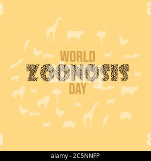 Journée mondiale des zoonoses, affiche des animaux, fond de message d'accueil, vecteur d'illustration Illustration de Vecteur