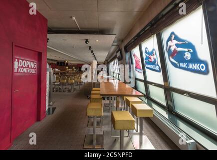 Derrière les rideaux de l'arène Red Bulls, Salzbourg Banque D'Images