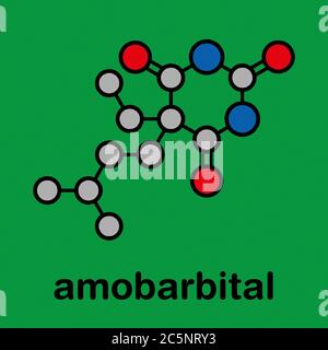 Structure sédative, chimique de l'amobarbital (amylobarbarbone) barbiturique. Banque D'Images