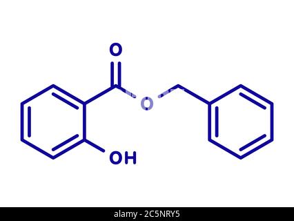 Molécule de salicylate de benzyle (benzyl 4-hydroxybenzoate). Utilisé dans les cosmétiques et les parfums. Formule squelettique. Banque D'Images