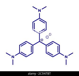 Crystal Violet (violet de gentiane) molécule. Molécule de colorant utilisée dans la coloration de Gram. Formule topologique. Banque D'Images