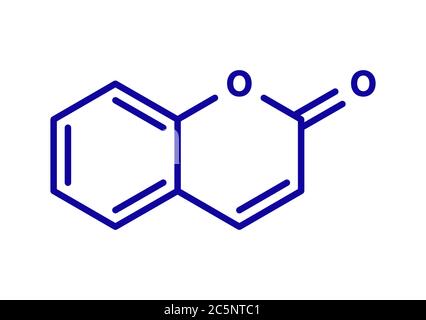 Molécule parfumée aux herbes de la coumarine. Responsable de l'odeur du foin fauché à nouveau. Formule topologique. Banque D'Images