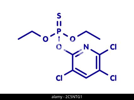 Molécule de pesticide chlorpyrifos organophosphoré. Toxique et cancérogène. Principalement utilisé dans l'agriculture. Formule squelettique. Banque D'Images