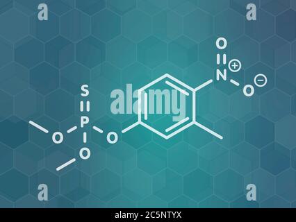 Molécule d'insecticide de phosphorioate de fénitrothion. Formule squelettique. Banque D'Images