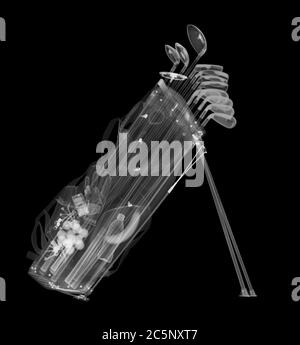 Clubs de golf en sac, rayons X. Banque D'Images