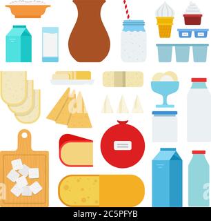 Ensemble de produits laitiers et icônes Lactose à vecteur plat Illustration de Vecteur