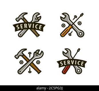 Logo ou icône de service. Outils, illustration du vecteur de réparation Illustration de Vecteur