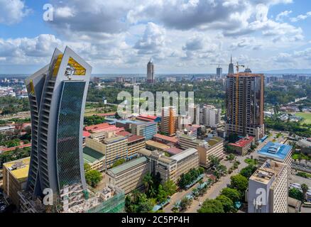 Centre-ville depuis le sommet de la tour de la KICC, Nairobi, Kenya, Afrique de l'est Banque D'Images