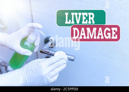 Écriture conceptuelle montrant des lésions hépatiques. Concept signifiant tout trouble de la cirrhose du foie ou de la cicatrisation du foie gad électronique contaminé Banque D'Images