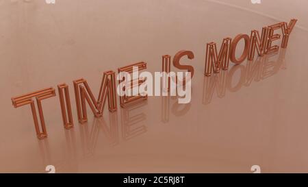 Rendu 3D. Le temps est des mots d'argent avec effet de réseau sur fond d'or Banque D'Images