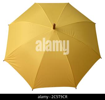 Parapluie jaune ouvert isolé sur fond blanc. Masque. Banque D'Images