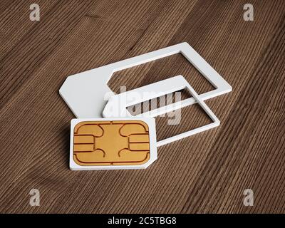 Carte SIM de tailles différentes, mini, micro, nano. illustration du rendu 3d Banque D'Images