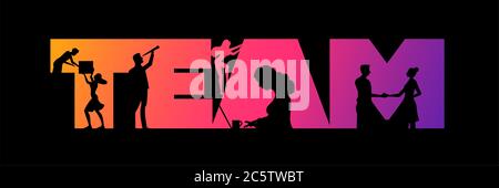 Conception de l'équipe d'affaires. Travailler des personnes qui utilisent des ordinateurs portables, se serrer les mains, regarder l'avenir, grimper et tenir la boîte dans l'équipe colorée Banque D'Images