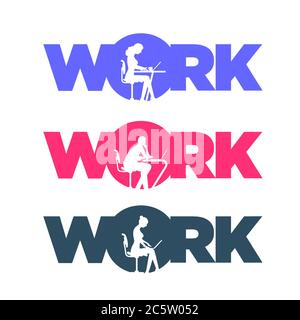 Concept de travail de personnes conception typographique. Les silhouettes hommes et femmes qui travaillent sont en mot «TRAVAIL». Illustration vectorielle. Illustration de Vecteur