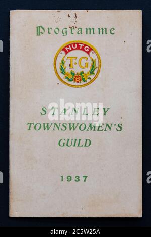 Stanley Townswomens Guild, NUTG - National Union of Townswomens Guilds, programme d'événements pour 1937, Stanley, Comté de Durham, Angleterre, Royaume-Uni Banque D'Images