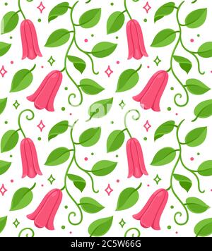 Copihue, motif floral sans couture au bellflower chilien. Fleur nationale du Chili. Dessin vectoriel sur fond blanc. Illustration de Vecteur