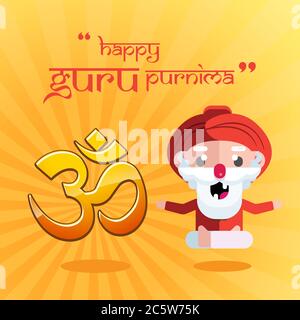 Happy Guru Purnima affiche de salutation, yogi baba méditation et Om symbole fond, illustration vecteur Illustration de Vecteur