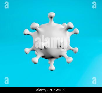 Coronavirus 3d modèle blanc rendu 3d couleur isolé sur bleu Banque D'Images