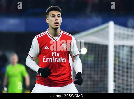 LONDRES, ANGLETERRE - 21 JANVIER 2020 : Gabriel Martinelli d'Arsenal photographié pendant le match de la première ligue 2019/20 entre le Chelsea FC et le Arsenal FC à Stamford Bridge. Banque D'Images