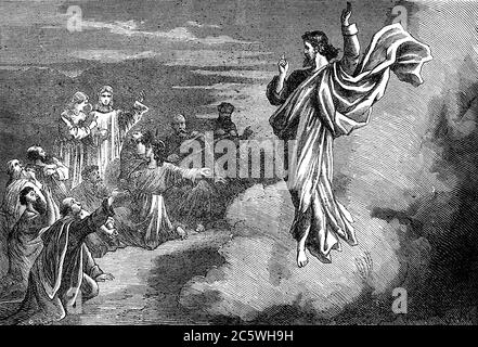 Une image gravée de la résurrection de Jésus-Christ Ascension dans le ciel, d'un livre victorien vintage daté de 1883 qui n'est plus dans le cop Banque D'Images