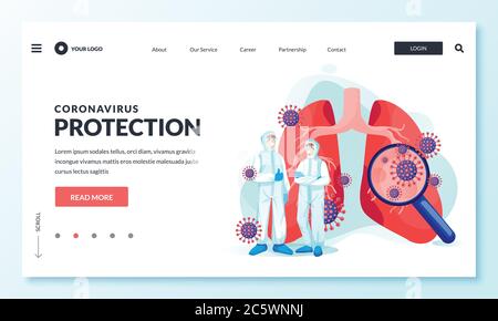 Concept de protection contre les infections à coronavirus et travail sécuritaire des travailleurs médicaux. Médecins en vêtements de protection personnelle professionnels et poumons infectés par l'esprit Illustration de Vecteur