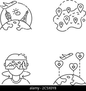 Moderne pixel touristique parfait icônes linéaires ensemble Illustration de Vecteur