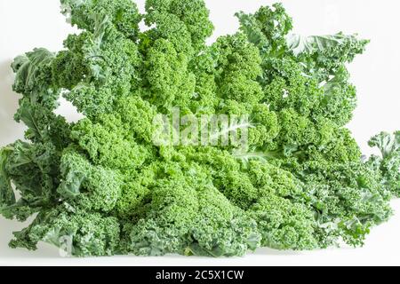 Feuilles de chou blanc vert frais et biologique isolées sur blanc. Banque D'Images