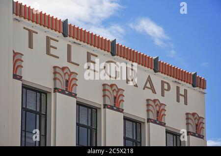 Le Daily Telegraph Building facade, Tennyson Street, Napier, Hawke's Bay, île du Nord, Nouvelle-Zélande Banque D'Images