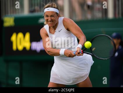 Victoria Azarenka, de Biélorussie, en action lors de la première partie du tournoi de tennis Grand Chelem des Championnats de Wimbledon 2019 Banque D'Images