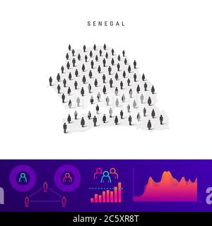 Carte du peuple du Sénégal. Silhouette vectorielle détaillée. Une foule mixte d'icônes hommes et femmes. Éléments graphiques de la population. Illustration vectorielle isolée sur W Illustration de Vecteur