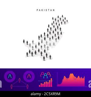 Carte du Pakistan. Silhouette vectorielle détaillée. Une foule mixte d'icônes hommes et femmes. Éléments graphiques de la population. Illustration vectorielle isolée sur Illustration de Vecteur