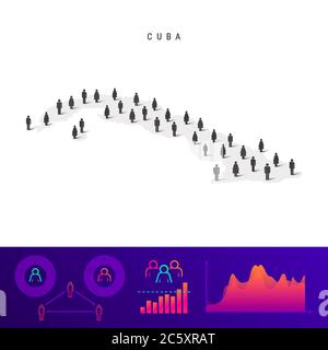 Carte du peuple de Cuba. Silhouette vectorielle détaillée. Une foule mixte d'icônes hommes et femmes. Éléments graphiques de la population. Illustration vectorielle isolée sur le blanc Illustration de Vecteur