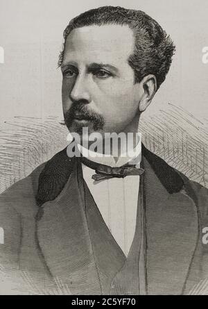 Francisco de Asís de Borbón (1822-1902). Rey consortium de España por su matrimonio con la reina Isabel II Duque de Cádiz. Grabado. La Ilustración Española y Americana,1878. Banque D'Images