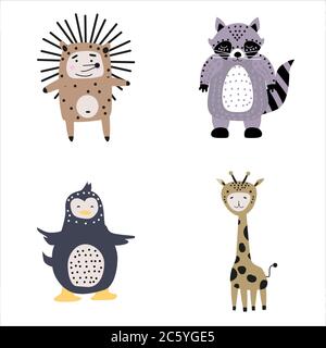 Ensemble de dessins animés animaux mignons pour enfants dans le style scandinave Illustration de Vecteur