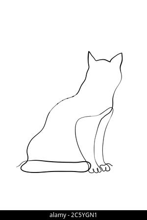 Dessin d'une ligne du chat dans un style minimaliste moderne, dessin d'une ligne unique graphique Banque D'Images