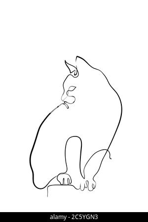 Dessin d'une ligne du chat dans un style minimaliste moderne, dessin d'une ligne unique graphique Banque D'Images