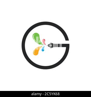 simple lettre g outil stylo dessin coloré couleur de l'eau logo vecteur Illustration de Vecteur