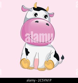 Illustration vectorielle dessinée à la main d'un joli bébé drôle à la vache. Illustration de Vecteur