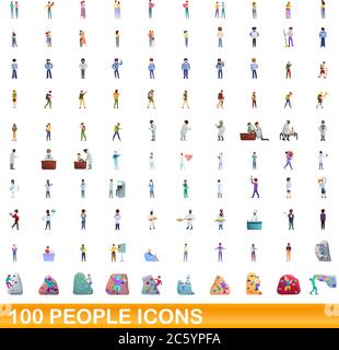 100 personnes icons set. Cartoon illustration de 100 personnes icônes vector set isolé sur fond blanc Illustration de Vecteur