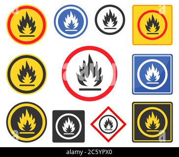 Icône d'emballage inflammable. Symbole de feu de flamme. Avertissement danger. Image d'illustration vectorielle. Isolé sur fond blanc. Illustration de Vecteur