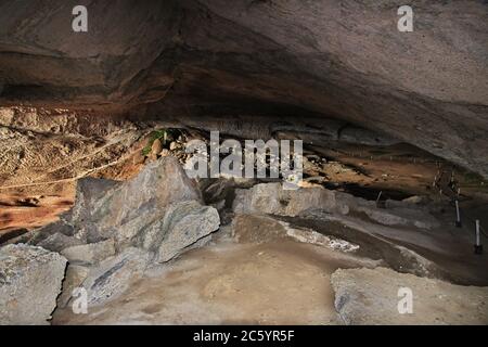 Grotte de Milodon dans le parc national de Torres del Paine, Patagonie, Chili Banque D'Images