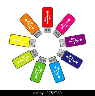 Icône de câble de lecteur flash USB bouton symbole. Symbole de logo de mémoire de connecteur. Image d'illustration vectorielle. Isolé sur fond blanc. Illustration de Vecteur