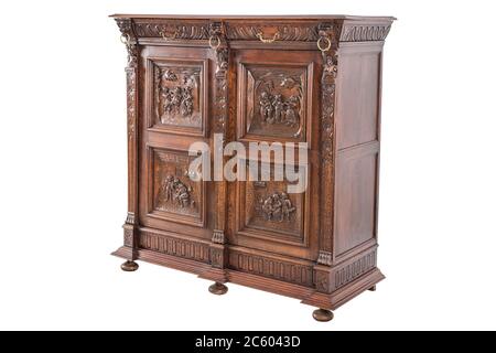 Ancien buffet européen antique en bois sculpté Banque D'Images