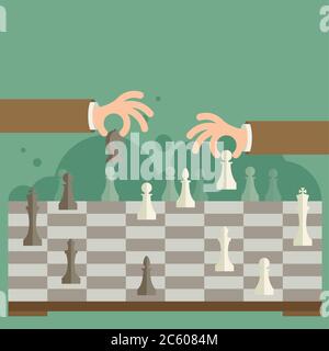 Flat design moderne vecteur illustration concept de deux hommes d'affaires jouant aux échecs et essayer de trouver une position stratégique et tactique pour les succes à long terme Illustration de Vecteur