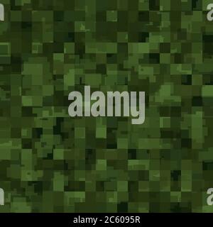 Motif abstrait sans couture avec carrés chaotiques vert et olive sur fond sombre. Illustration de texture de camouflage vectoriel. Illustration de Vecteur