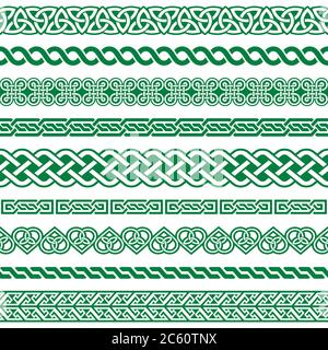 Ensemble de motifs verts à bordure transparente style celtique irlandais, motif tressé pour cartes de vœux, fête de la Saint-Patrick Illustration de Vecteur