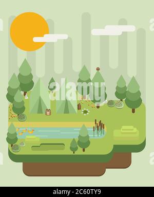 Randonnée et camping. Paysages d'été. Illustration vectorielle. Conception plate. Illustration de Vecteur