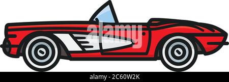 Illustration vectorielle isolée de voiture décapotable américaine d'époque pour la journée Collector car Appréciation Day du 10 juillet. Illustration de Vecteur