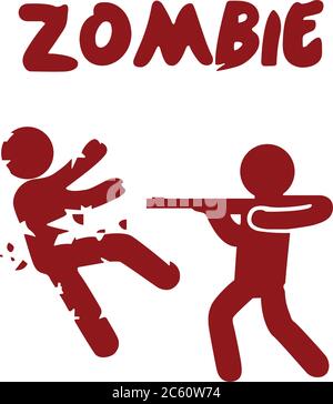 Zombie un homme tire un zombie et ensuite zombie tombe dans de petites particules Illustration de Vecteur